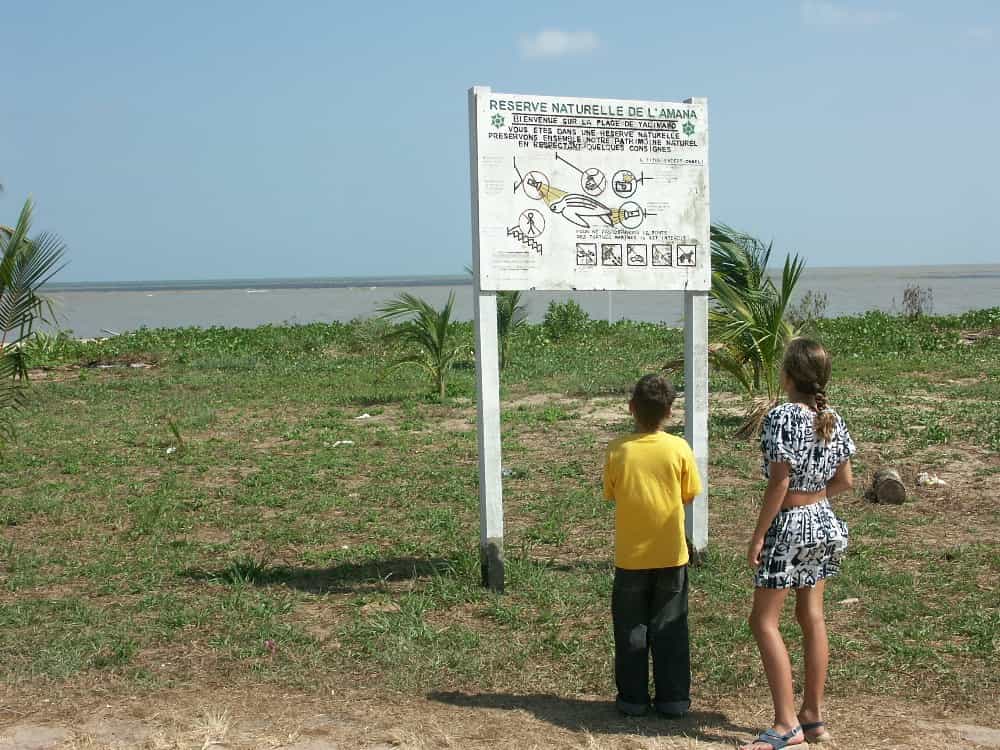Les enfants lisent attentivement les onsignes données aux visiteurs afin de ne pas déranger les tortues marines
