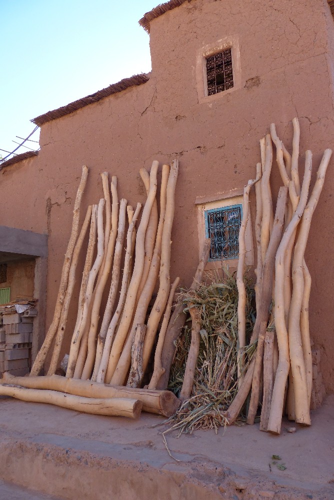 Des branches de peupliers utilisées pour supporter les plafonds dans les constructions traditionnelles dans le Haut Atlas